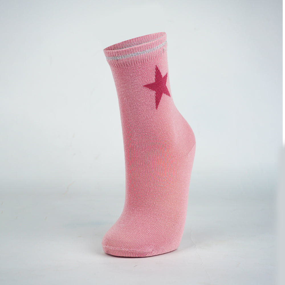 Girls Pink Sparkle Star Crew Socks