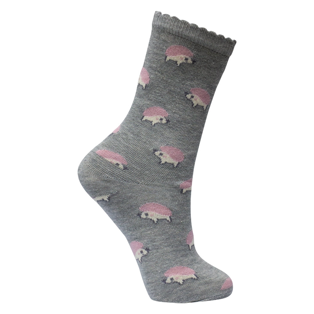 Girls Grey Hedgehog Crew Socks (1-Pack)