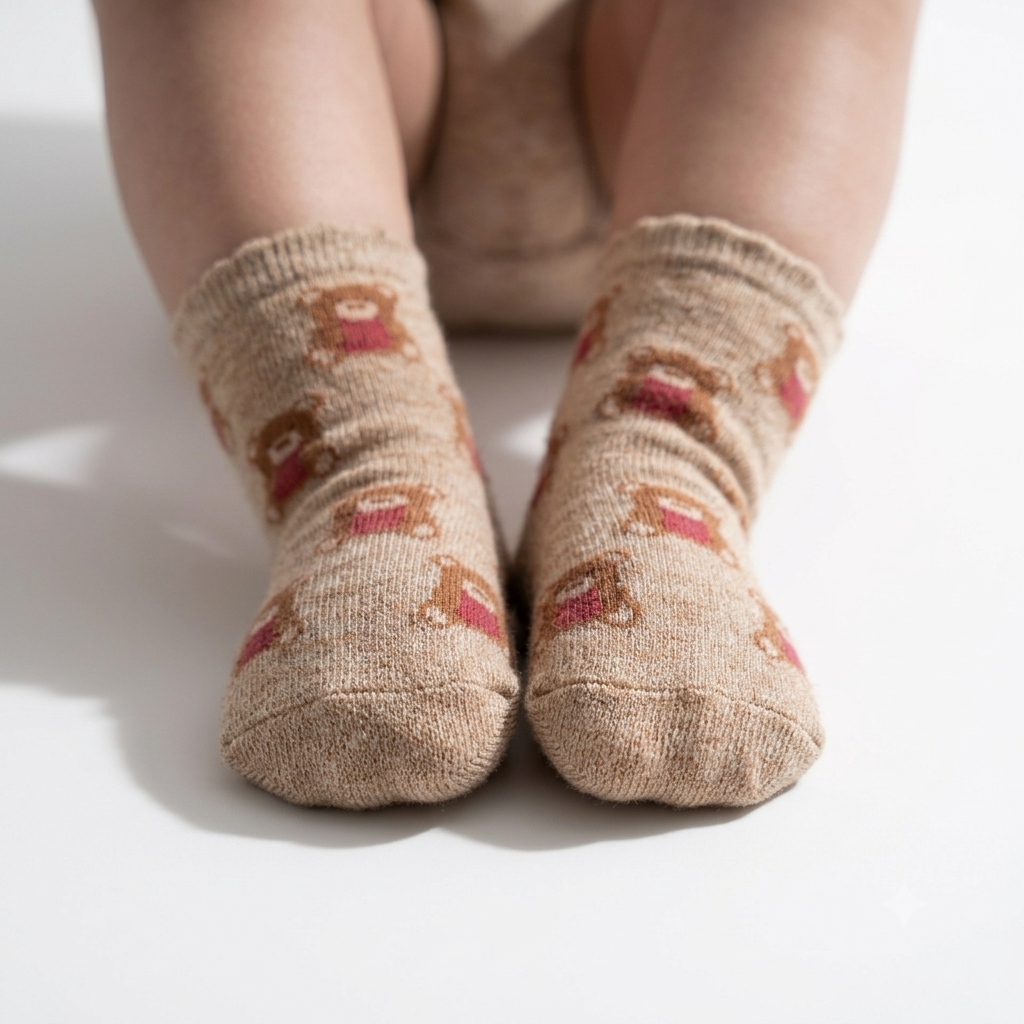 Teddy Bear Print Ankle Socks for Baby Girls