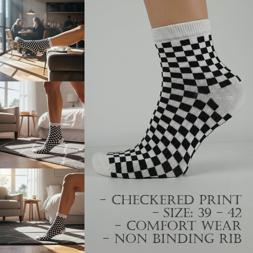 Unisex Retro Checkered Crew Socks