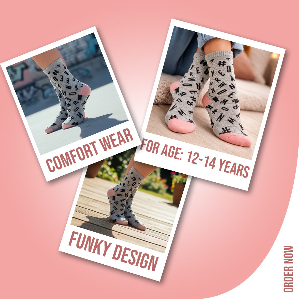 Girls Alphabet Print Crew Socks
