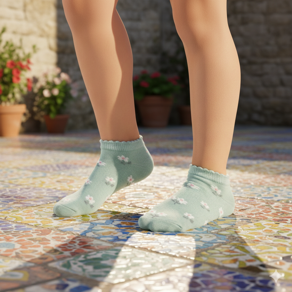 Girl Floral Green Ankle Socks