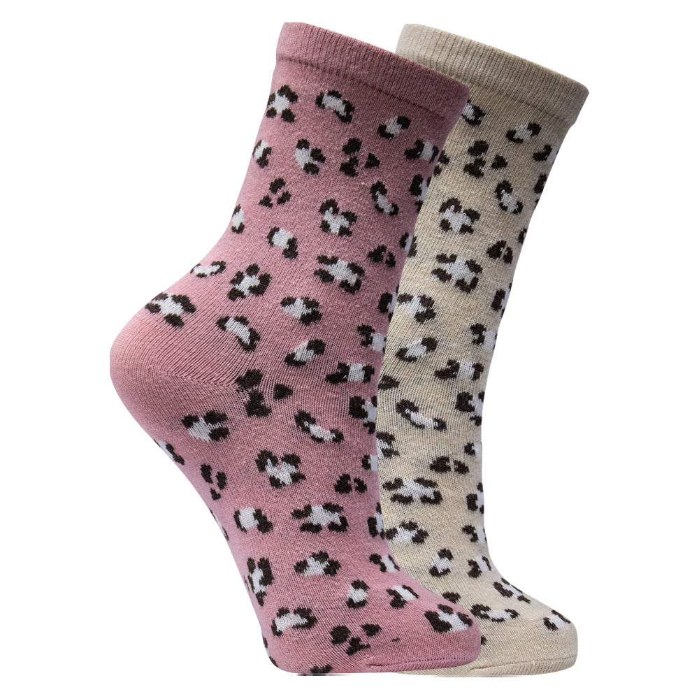 Pack of 2 - Girls Leopard Print Crew Socks