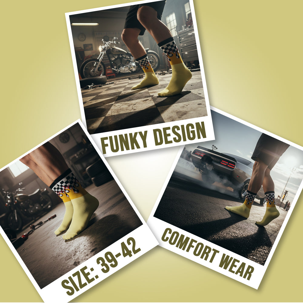 Men Retro Flame & Checkerboard Crew Socks