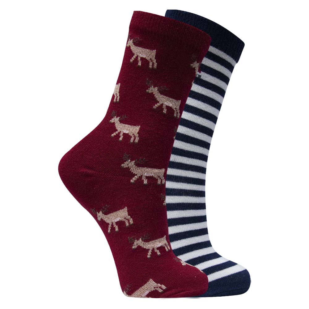 Stripes & Whimsical Deer Pattern Kids Unisex Crew Sock