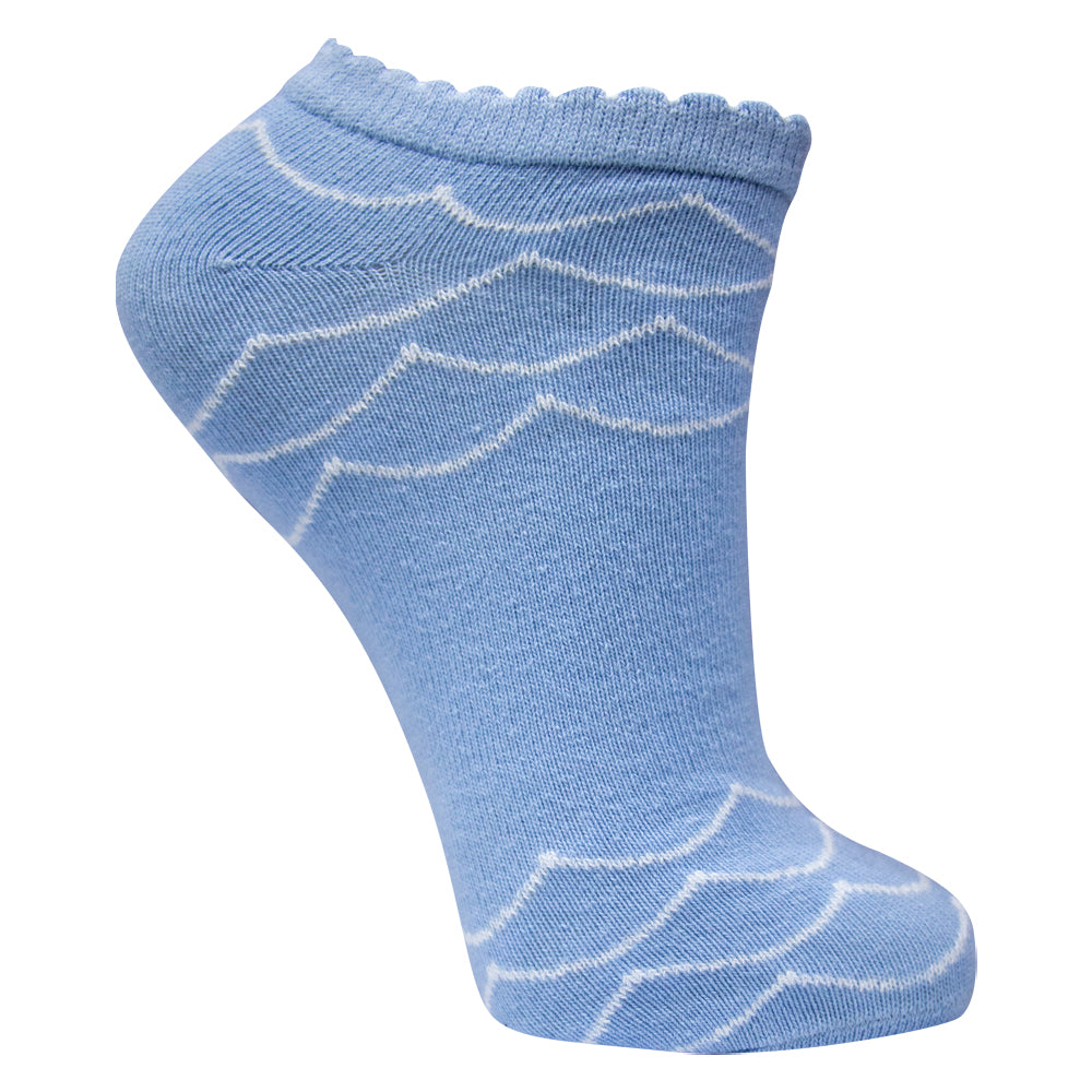 Blue With Wave Pattern Ankle Socks for Girls