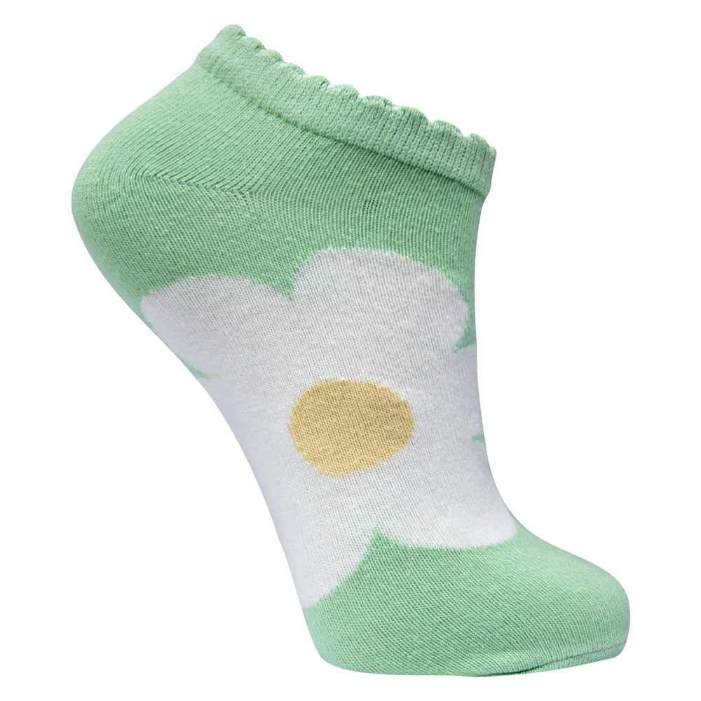 White Flower Print Girl's Ankle Socks