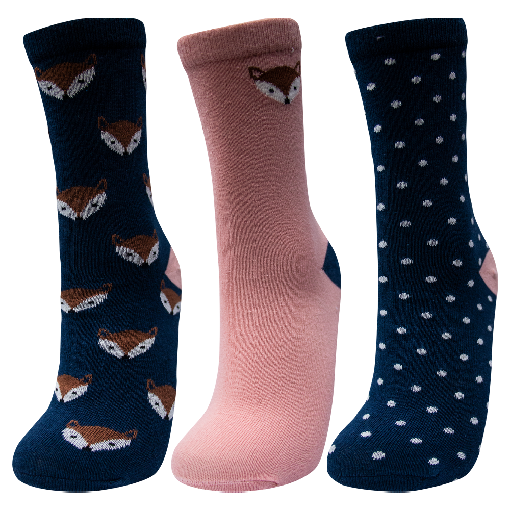 Girls Fox & Polka Dot Print Crew Socks
