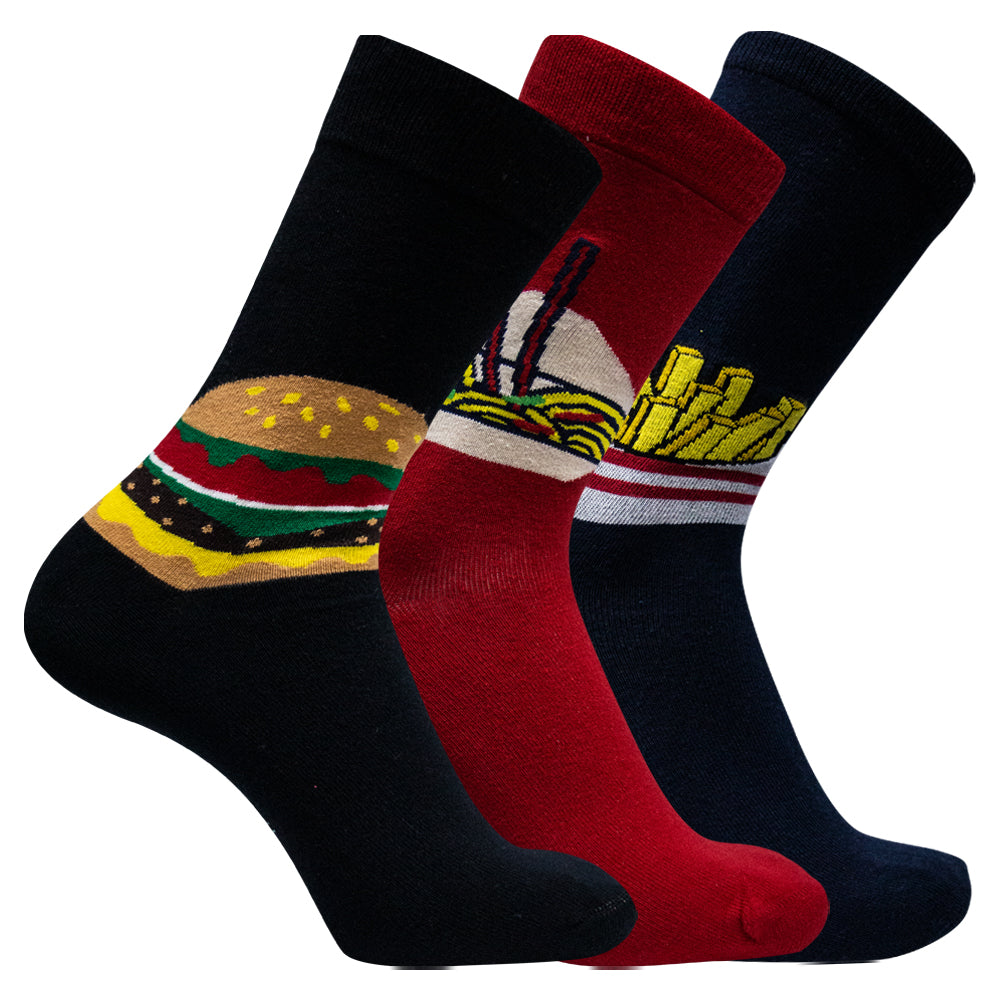 Funky Burger & Fries Print Socks For Men