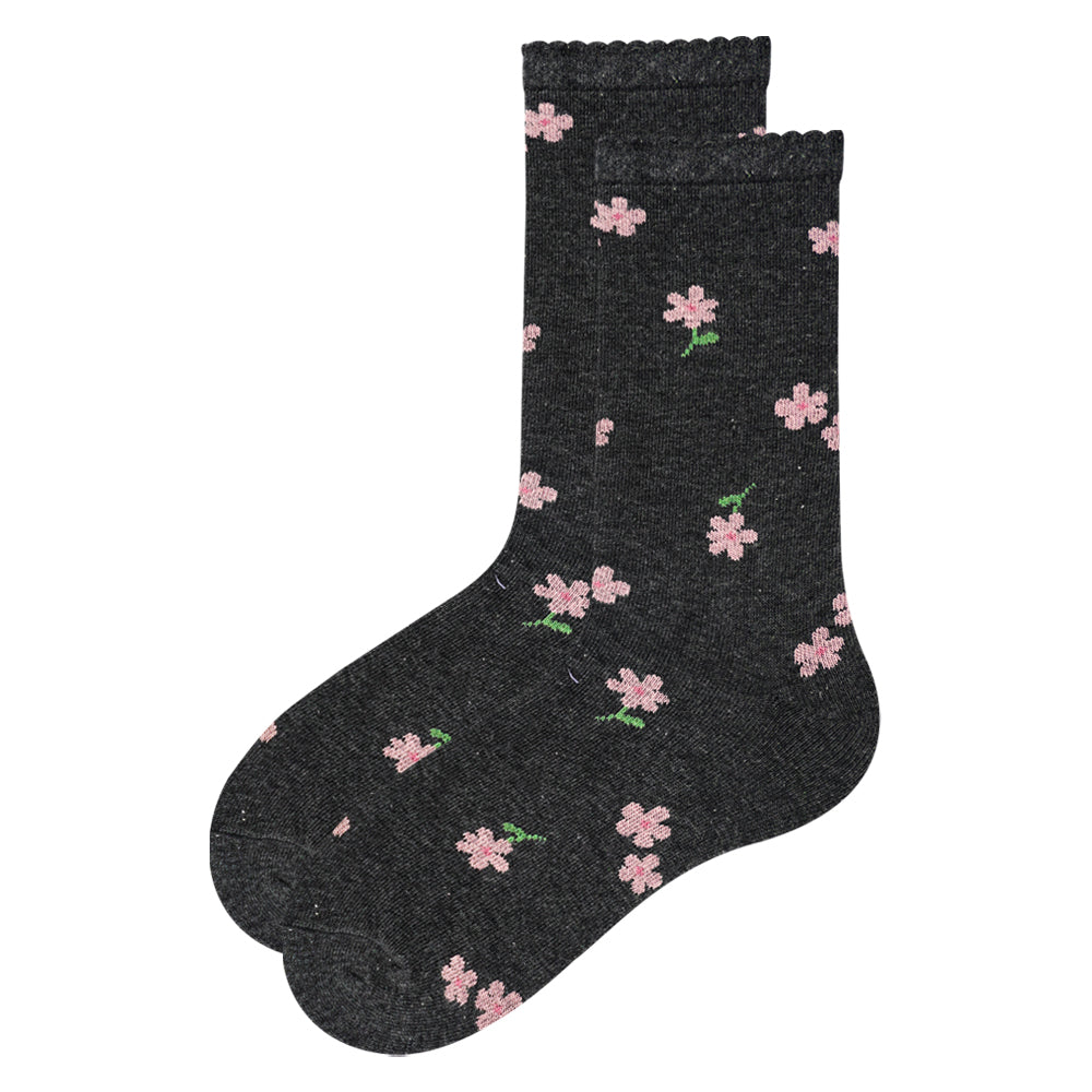 Girls Floral Pattern Crew Socks