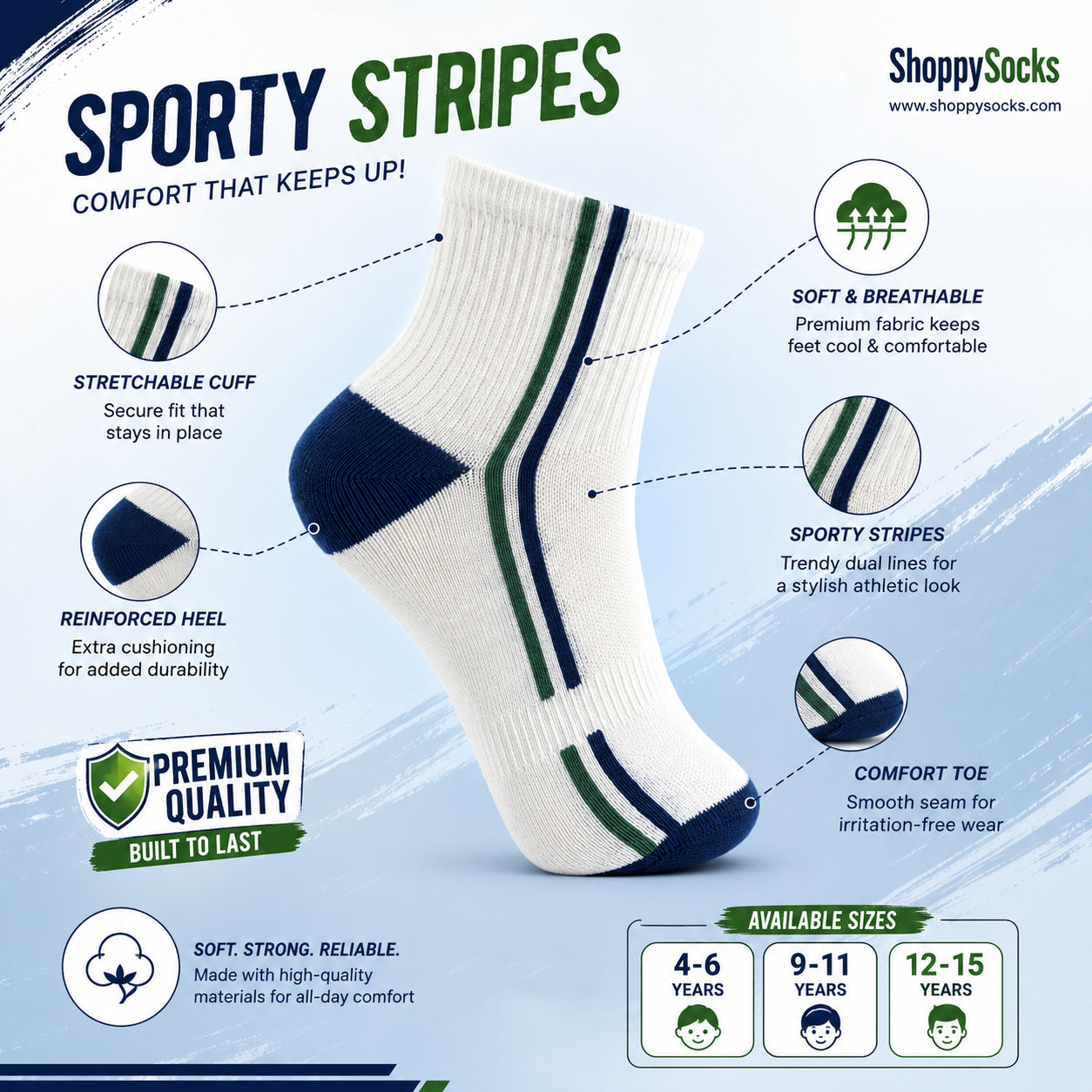 Boys Blue Striped Crew Socks
