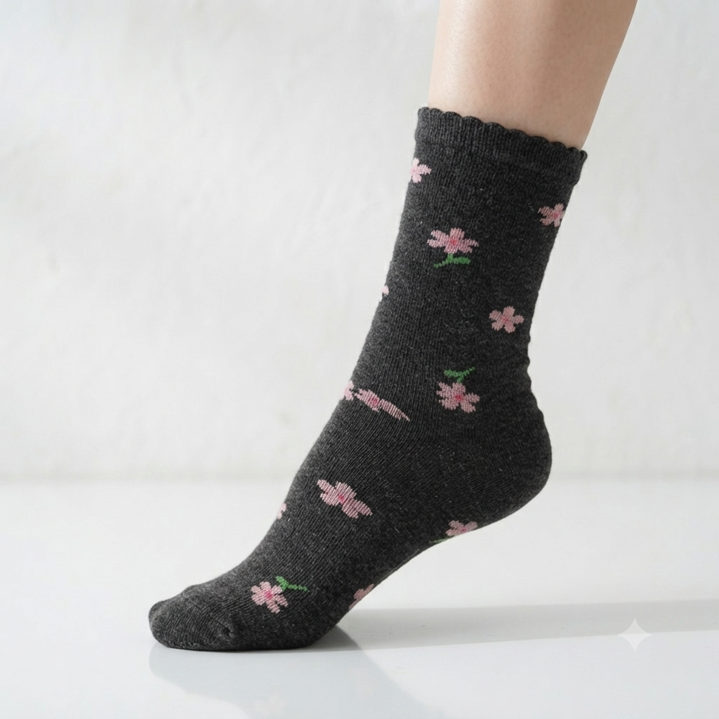 Girls Floral Pattern Crew Socks