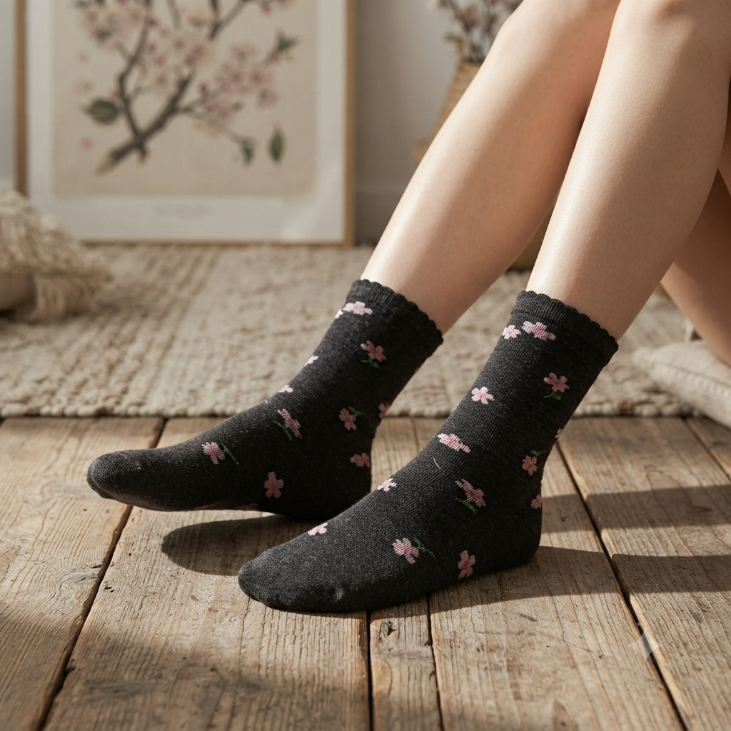 Girls Floral Pattern Crew Socks