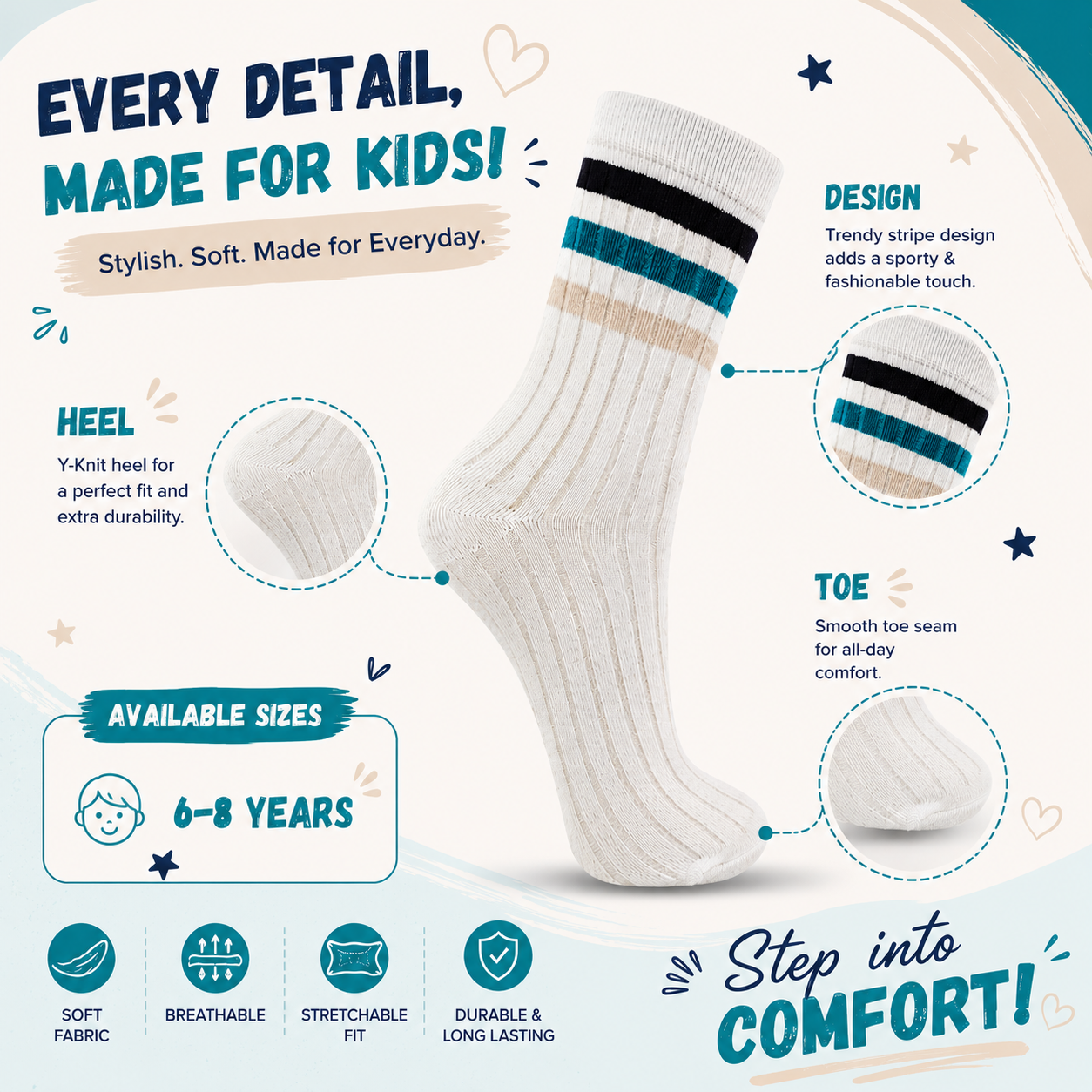 Boys Retro-Stripe Crew Socks
