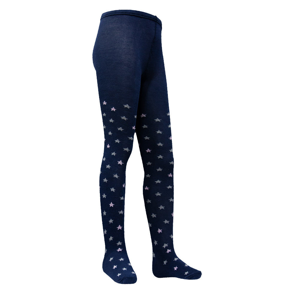 Girls Navy & Grey Star Print Tights (CJ)