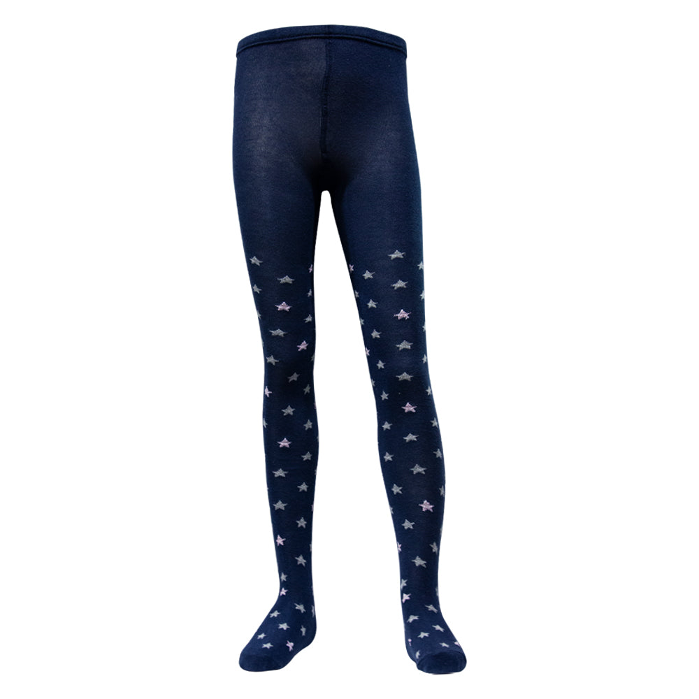 Girls Navy & Grey Star Print Tights (CJ)