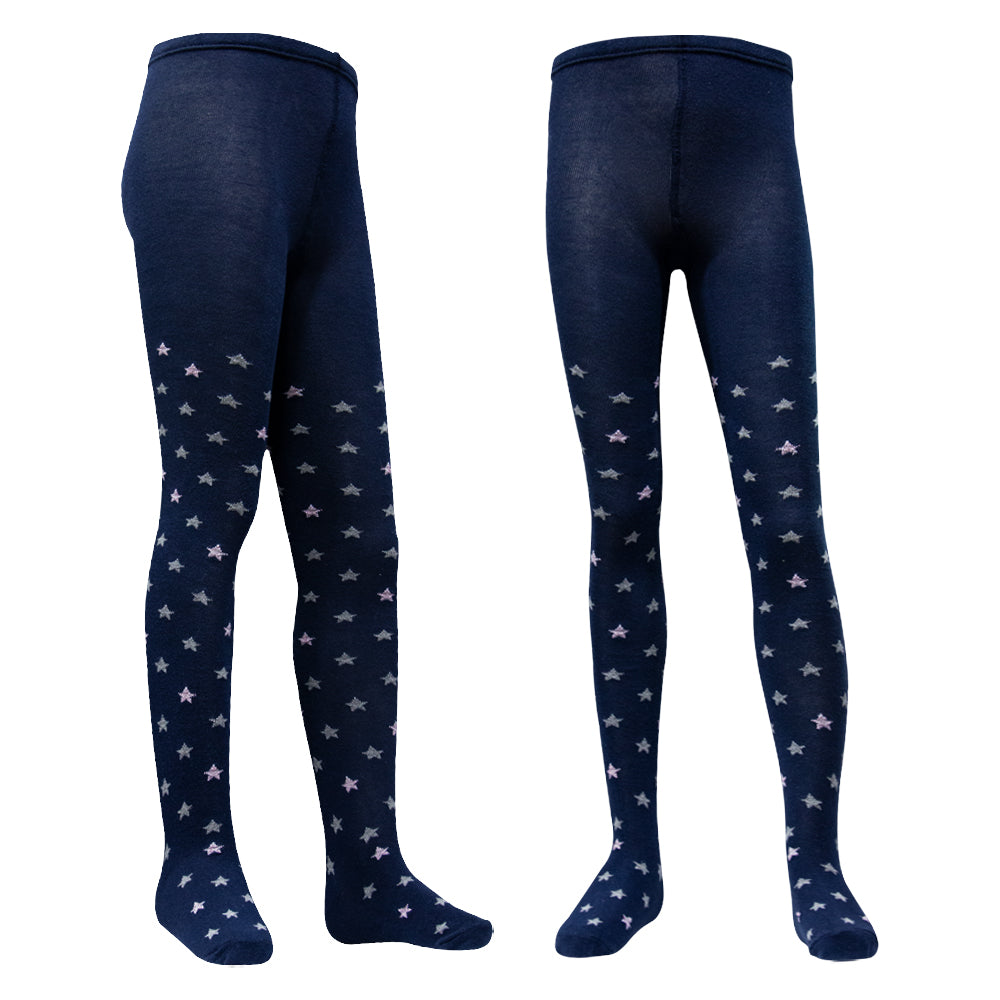 Girls Navy & Grey Star Print Tights (CJ)