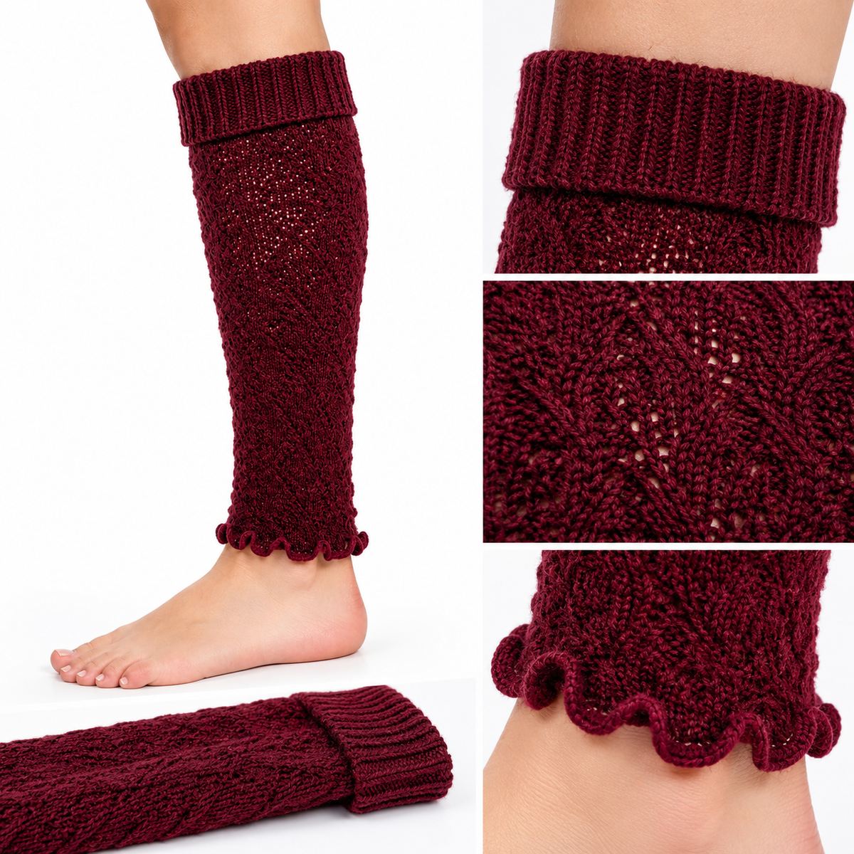 Maroon Ribbed Knit Leg Warmer