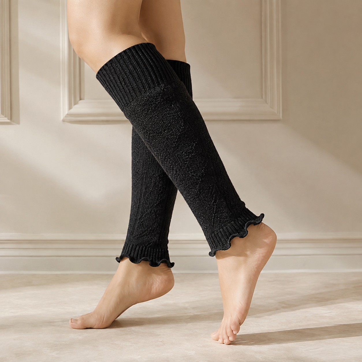 Black Ribbed Knit Leg Warmers