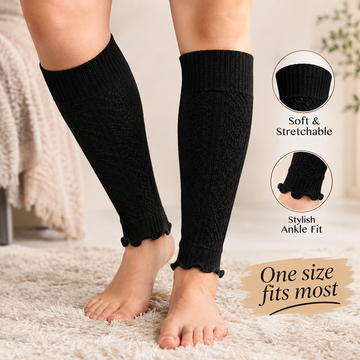 Black Ribbed Knit Leg Warmers