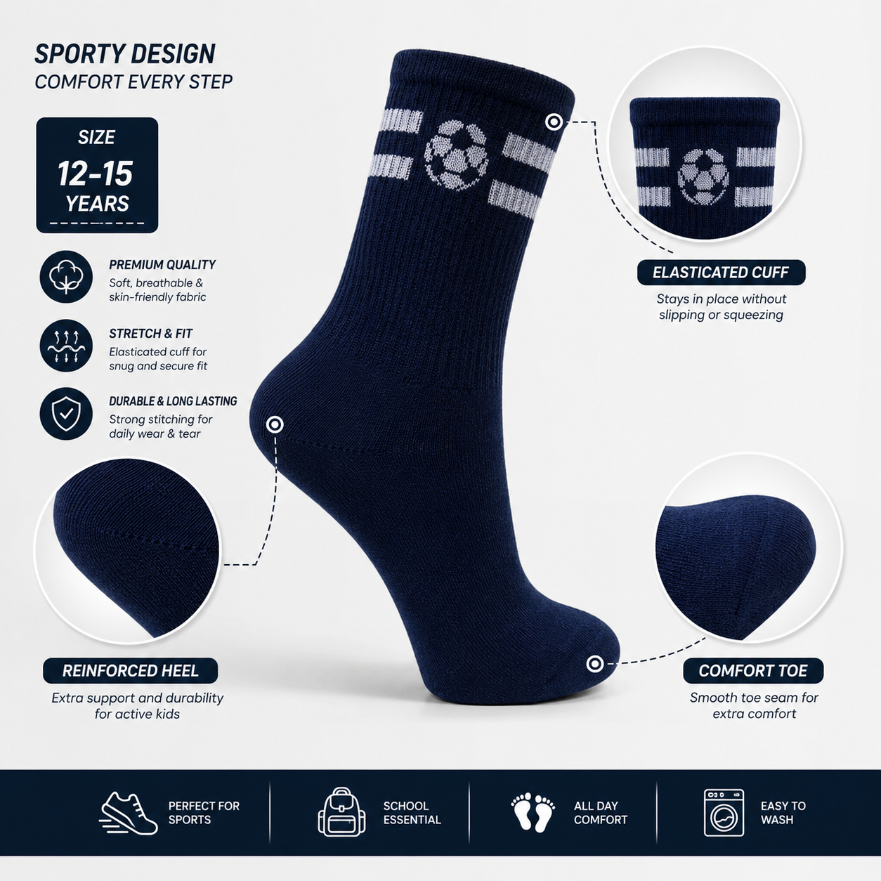 Trendy Boy's Soccer Football Crew Socks