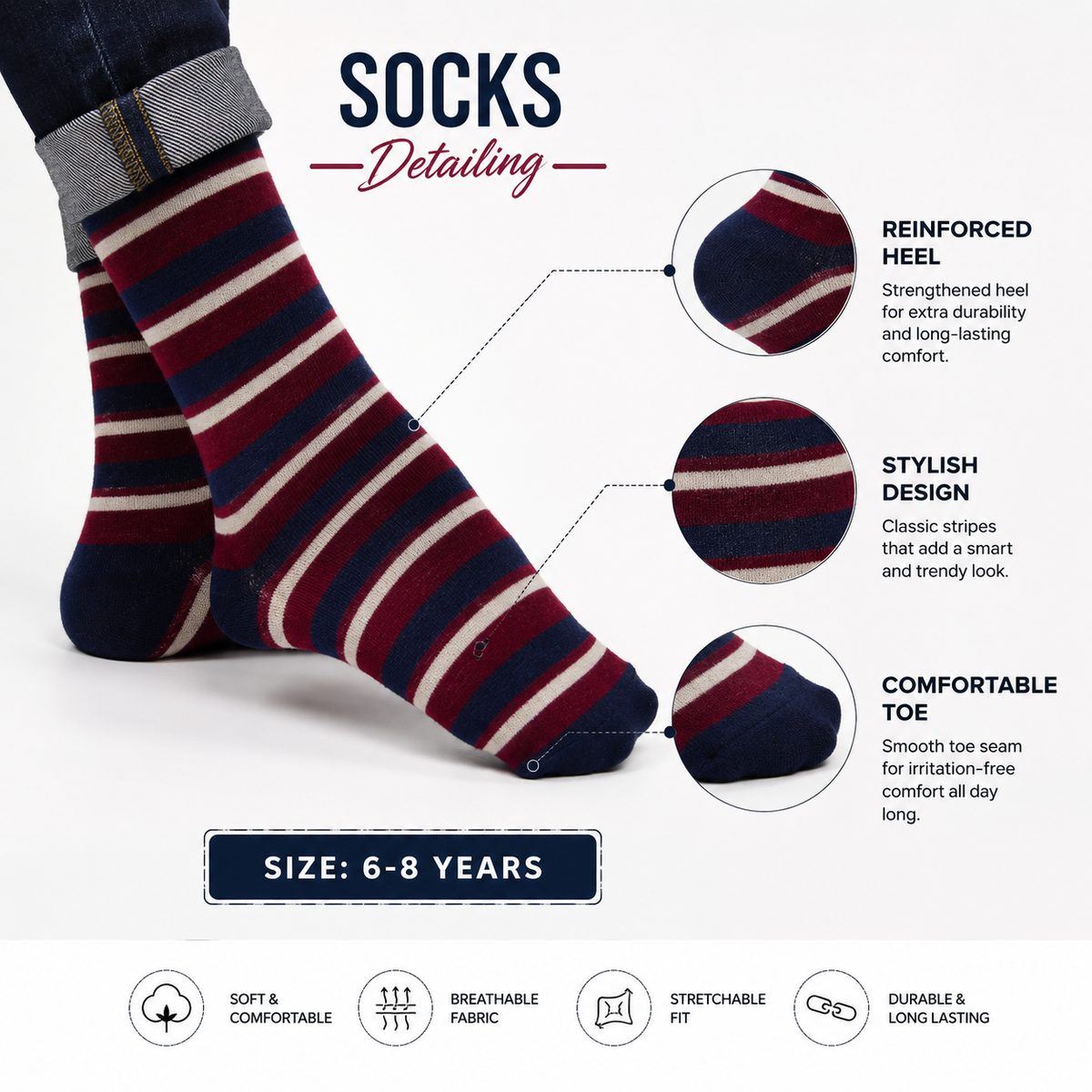 Striped Crew Socks for Boys