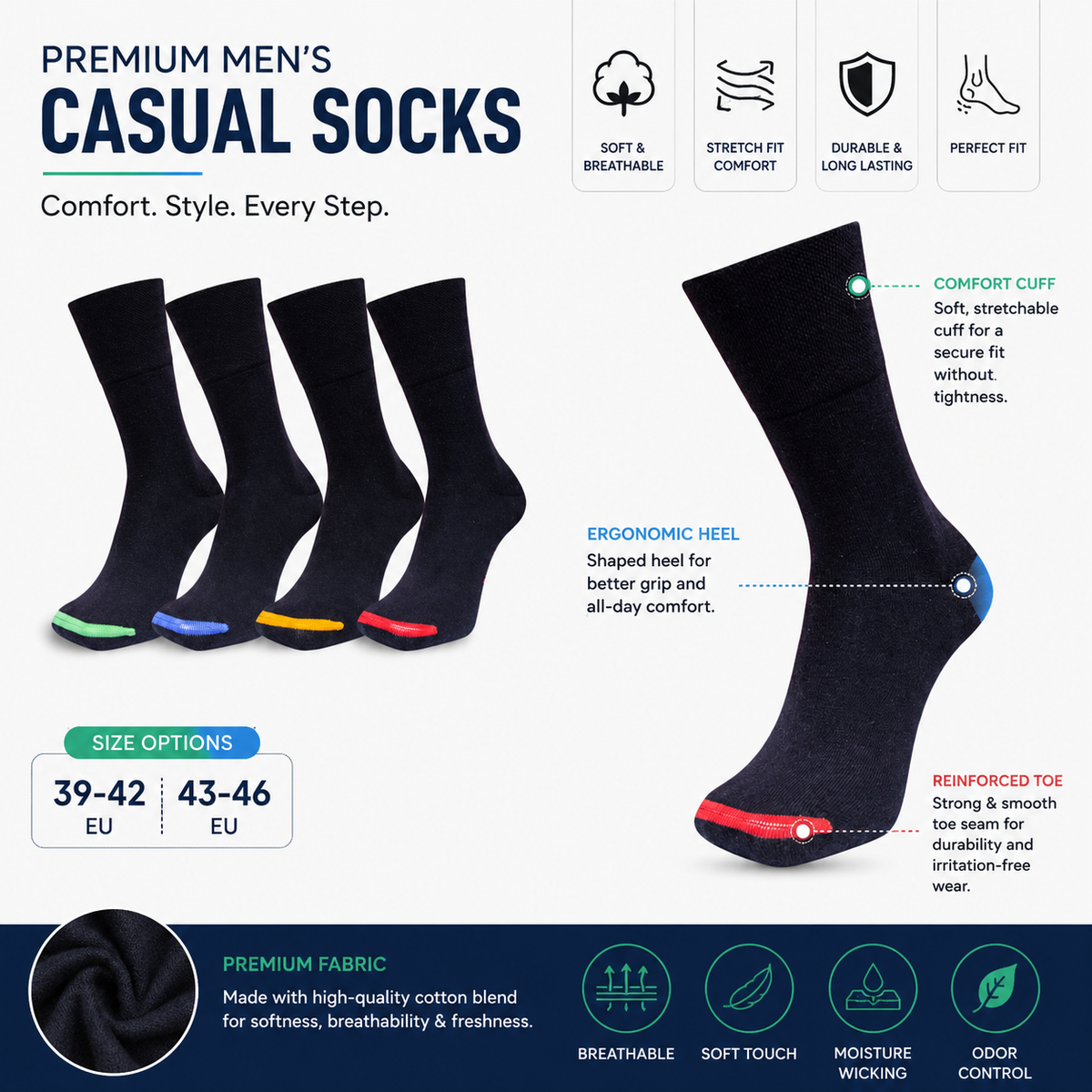 Unisex Premium Comfort Stripe Crew Socks