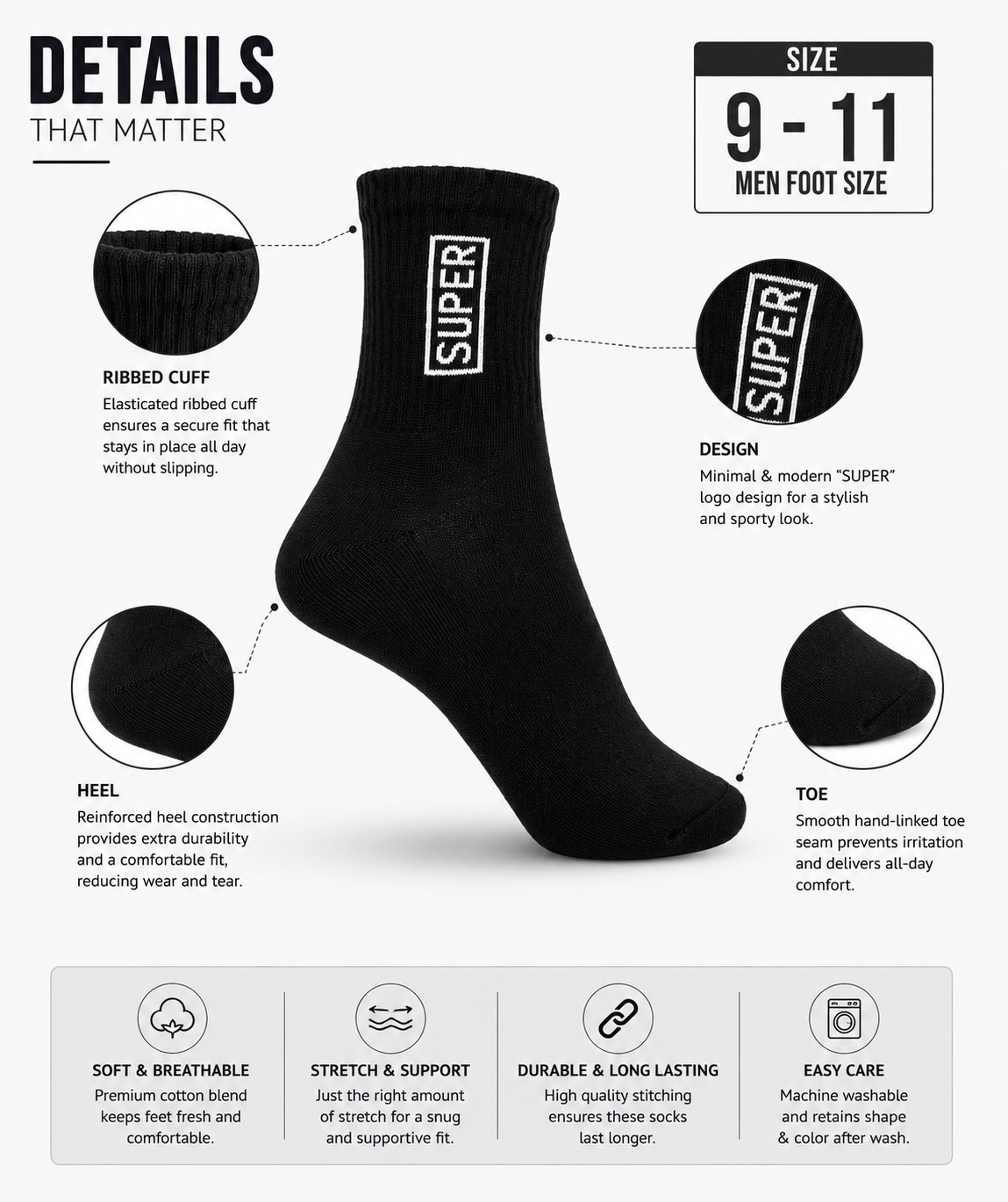 Super Logo Men's Quarter Socks