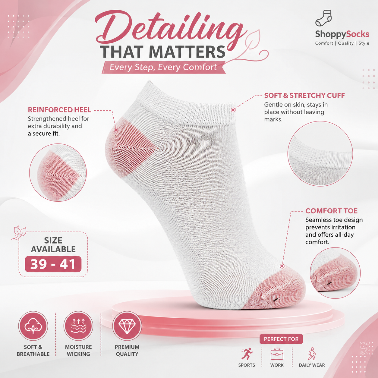 Women Light Pink Ankle Socks