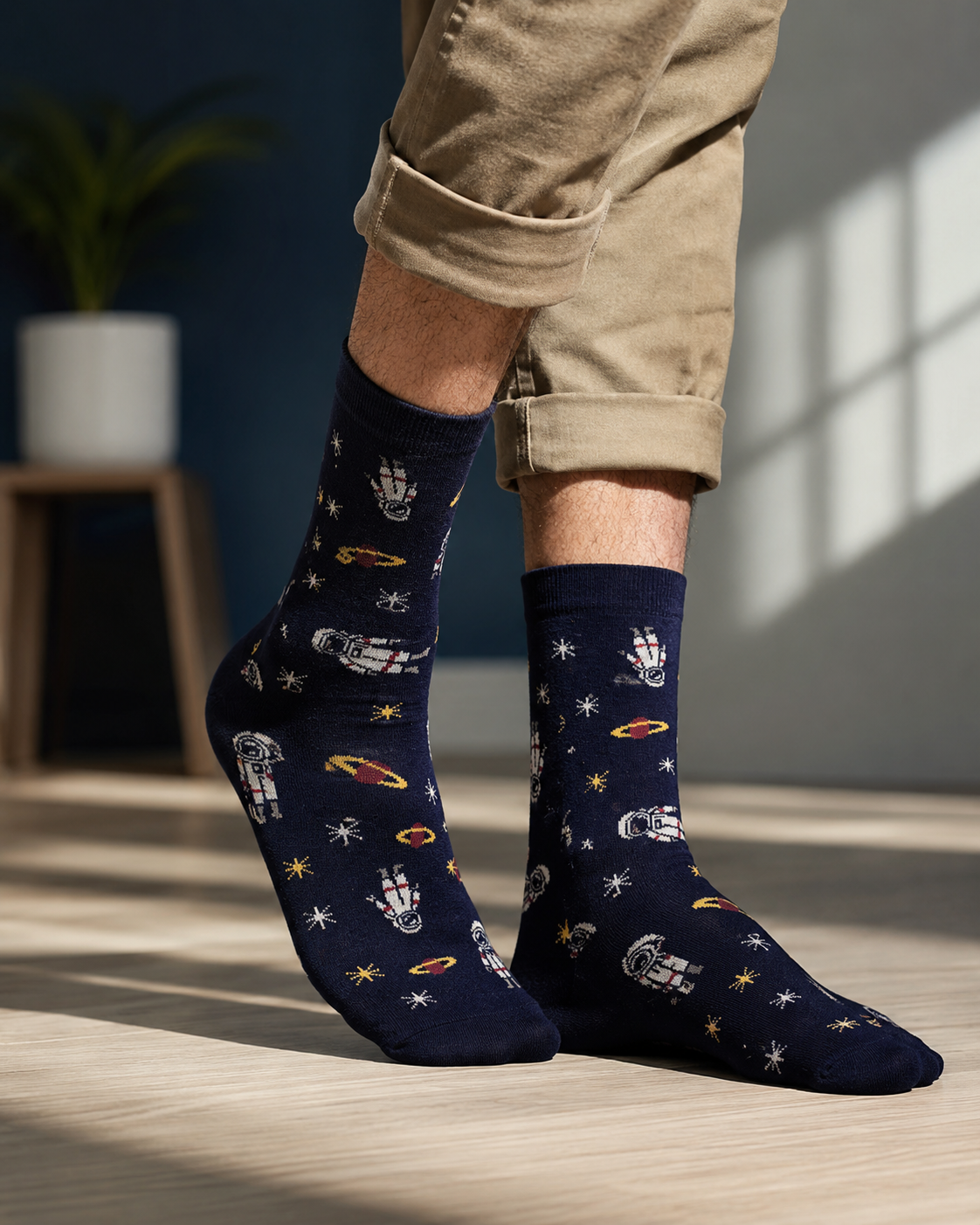 Boys Navy Blue Space Exploration Print Socks