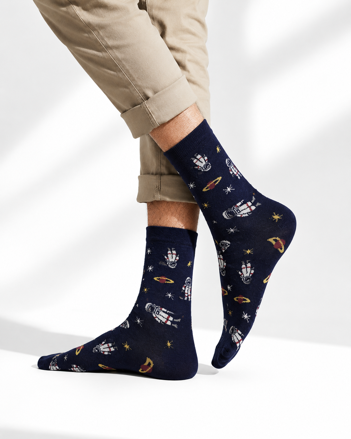 Boys Navy Blue Space Exploration Print Socks