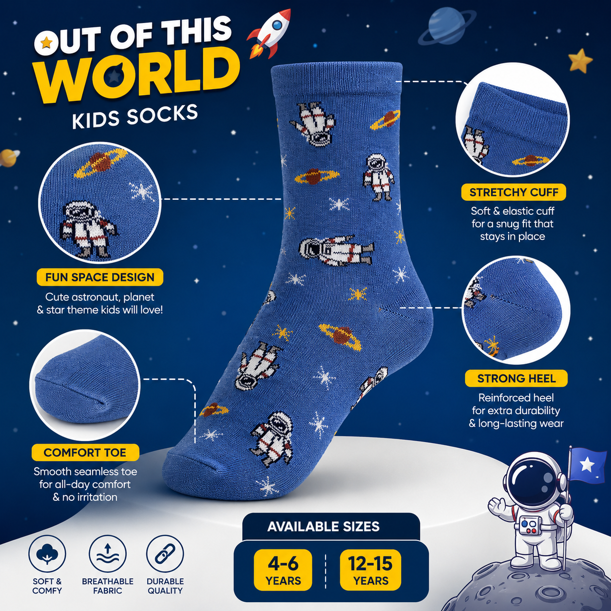 Boys Astronaut Galaxy Crew Socks