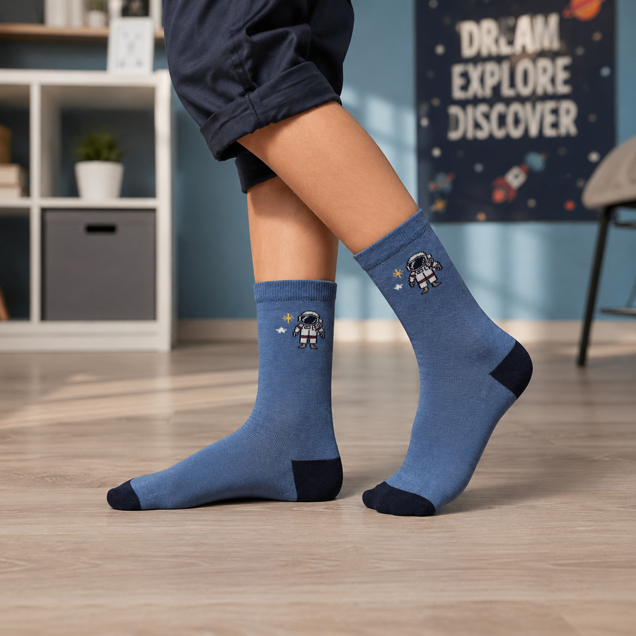 Boys Astronaut Print Crew Socks