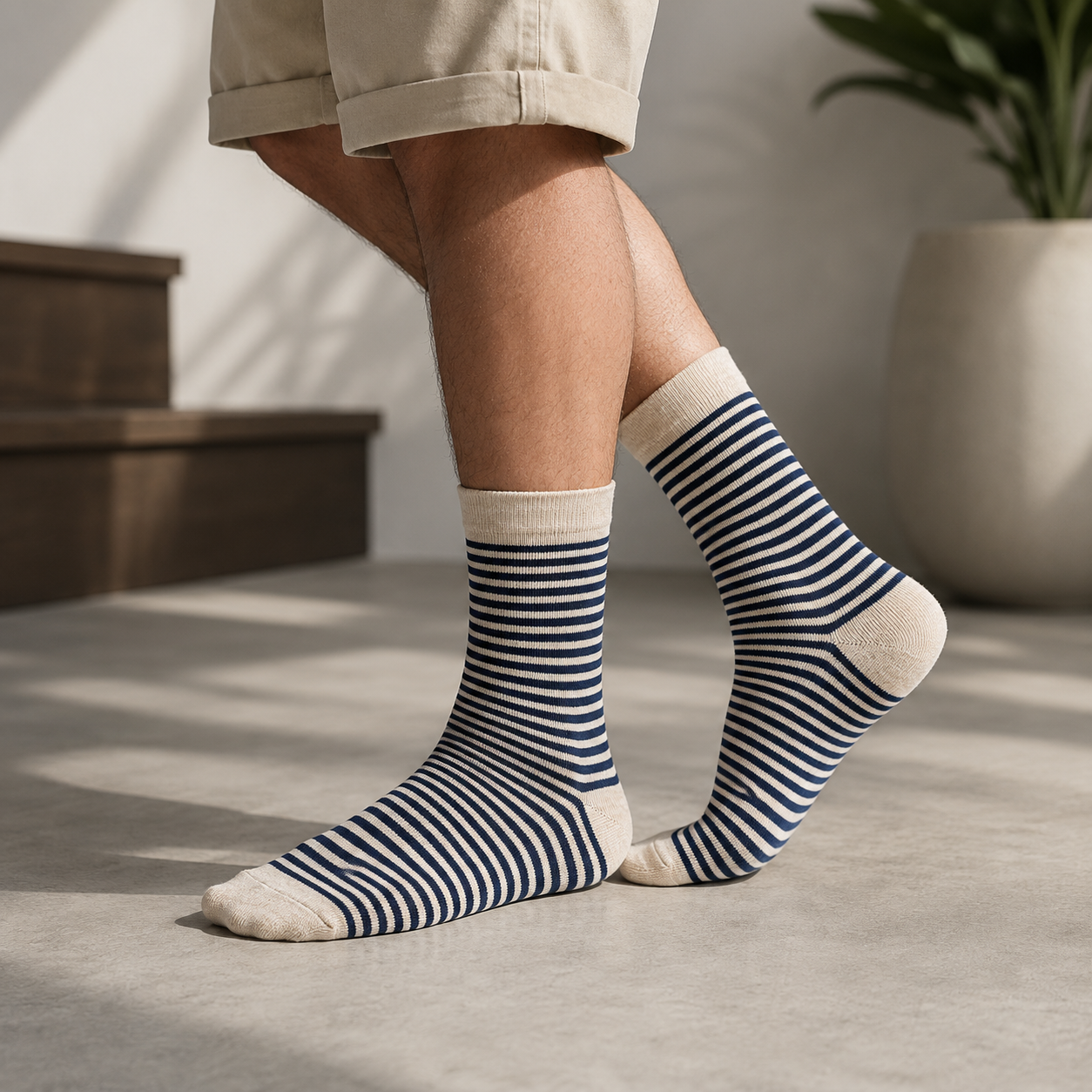 Classic Striped Beige Socks for Boys