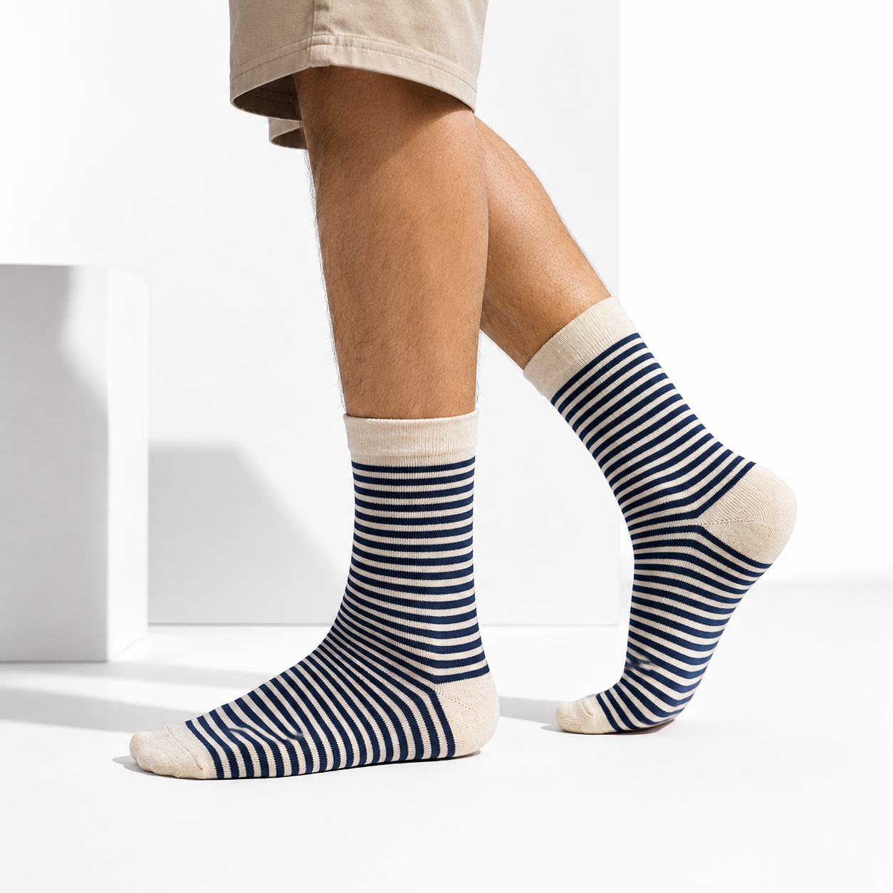 Classic Striped Beige Socks for Boys