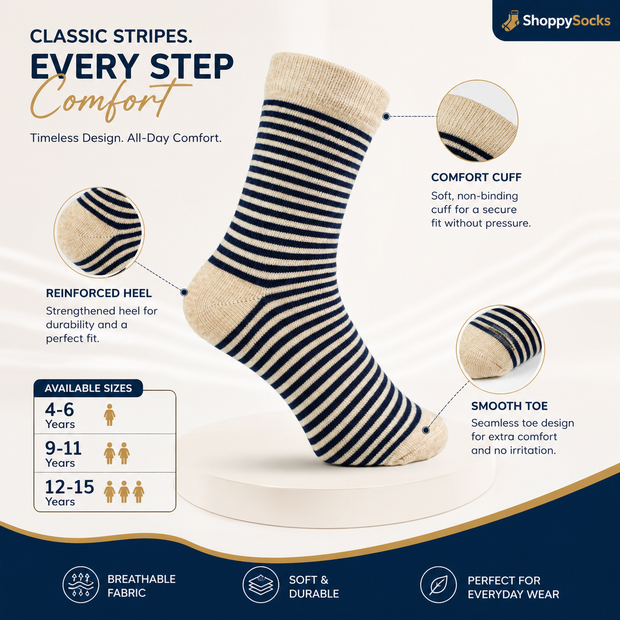 Classic Striped Beige Socks for Boys