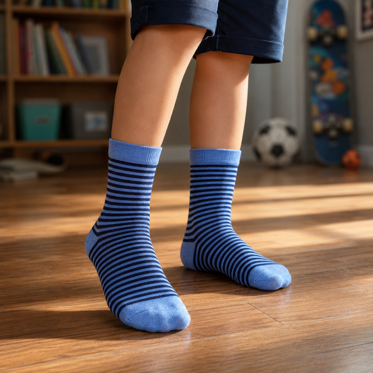 Boys Striped Blue Crew Socks