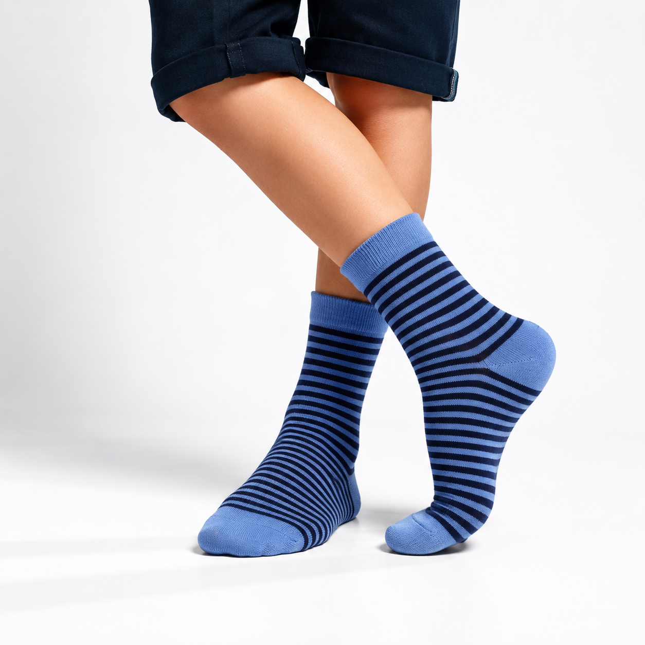 Boys Striped Blue Crew Socks