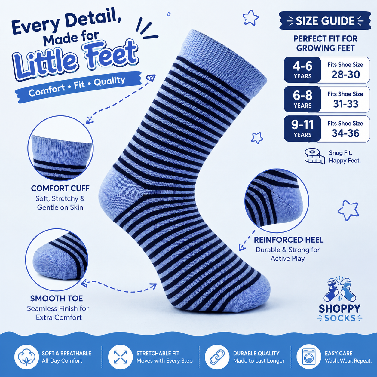 Boys Striped Blue Crew Socks