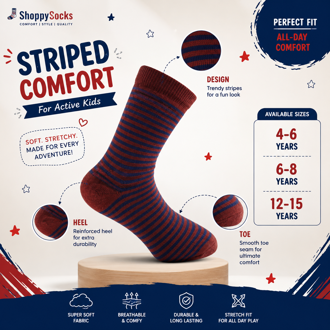 Boys Classic Striped Brown Socks