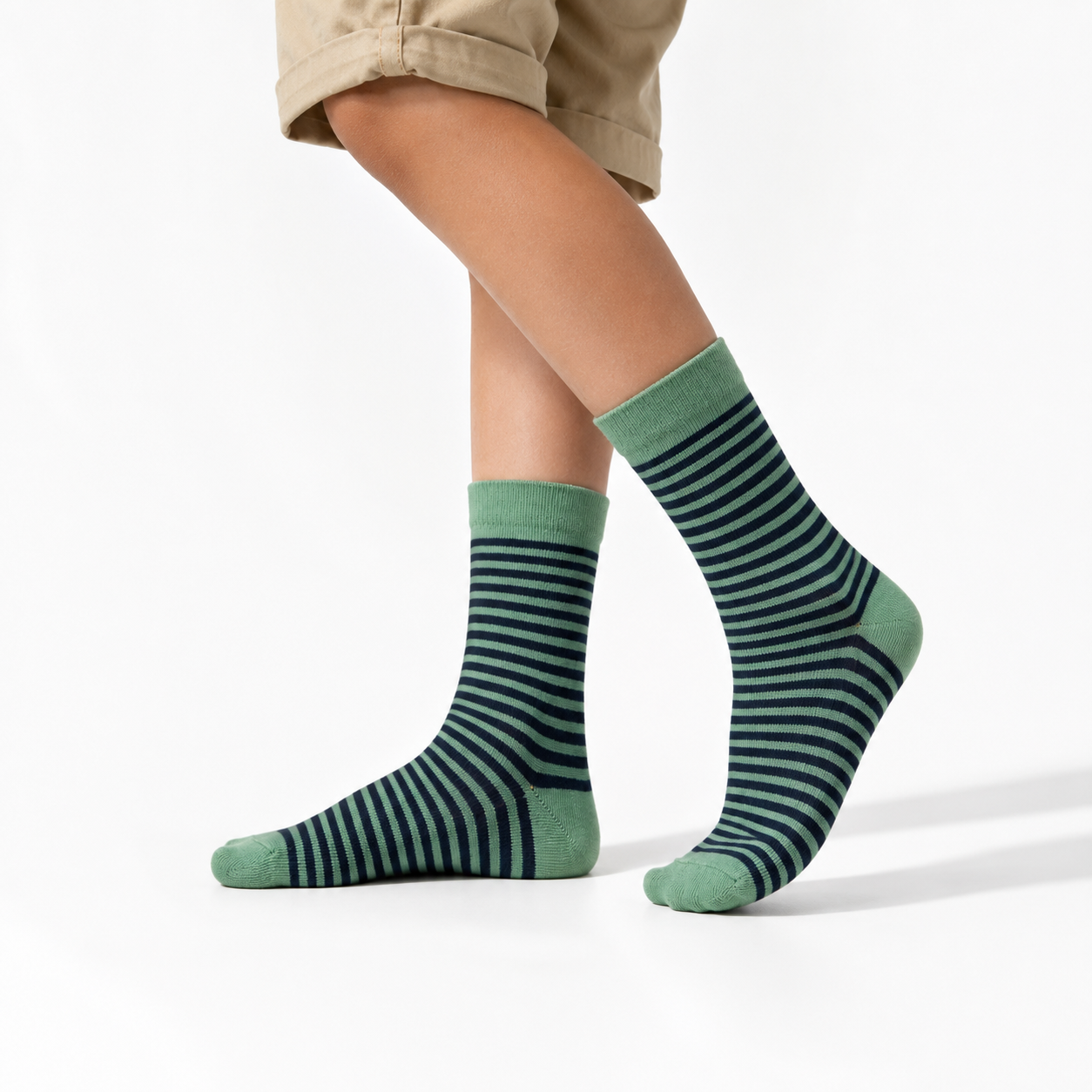 Boys Classic Striped Green Crew Socks