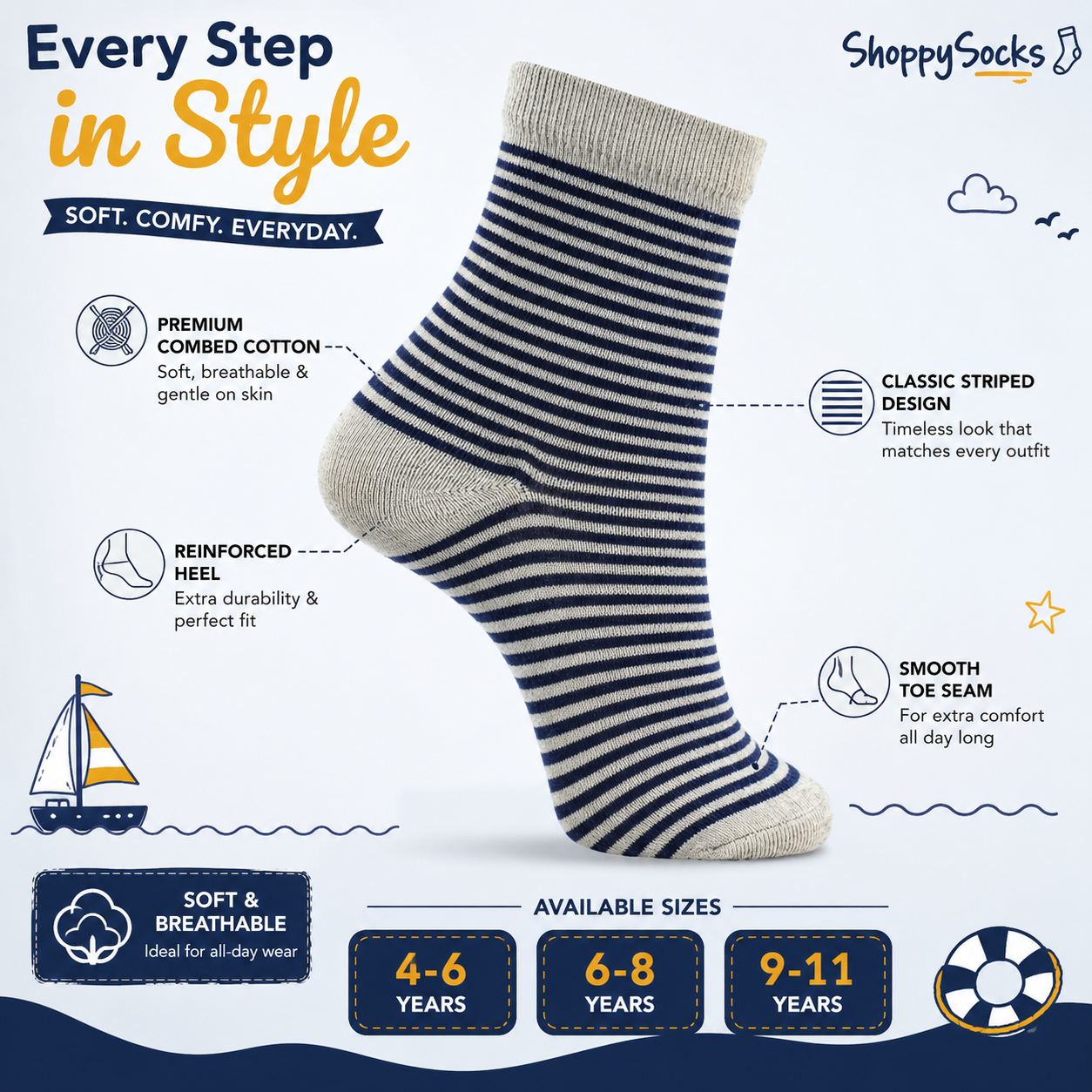 Boys Classic Striped Grey Socks
