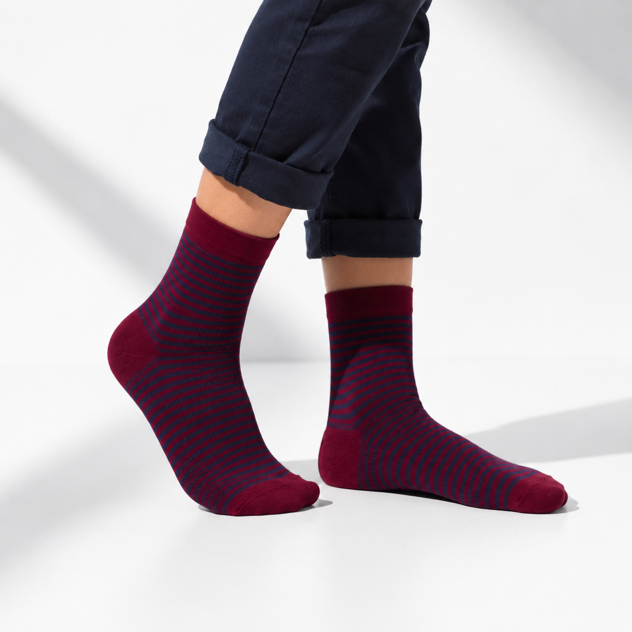 Boys Striped Maroon Crew Socks