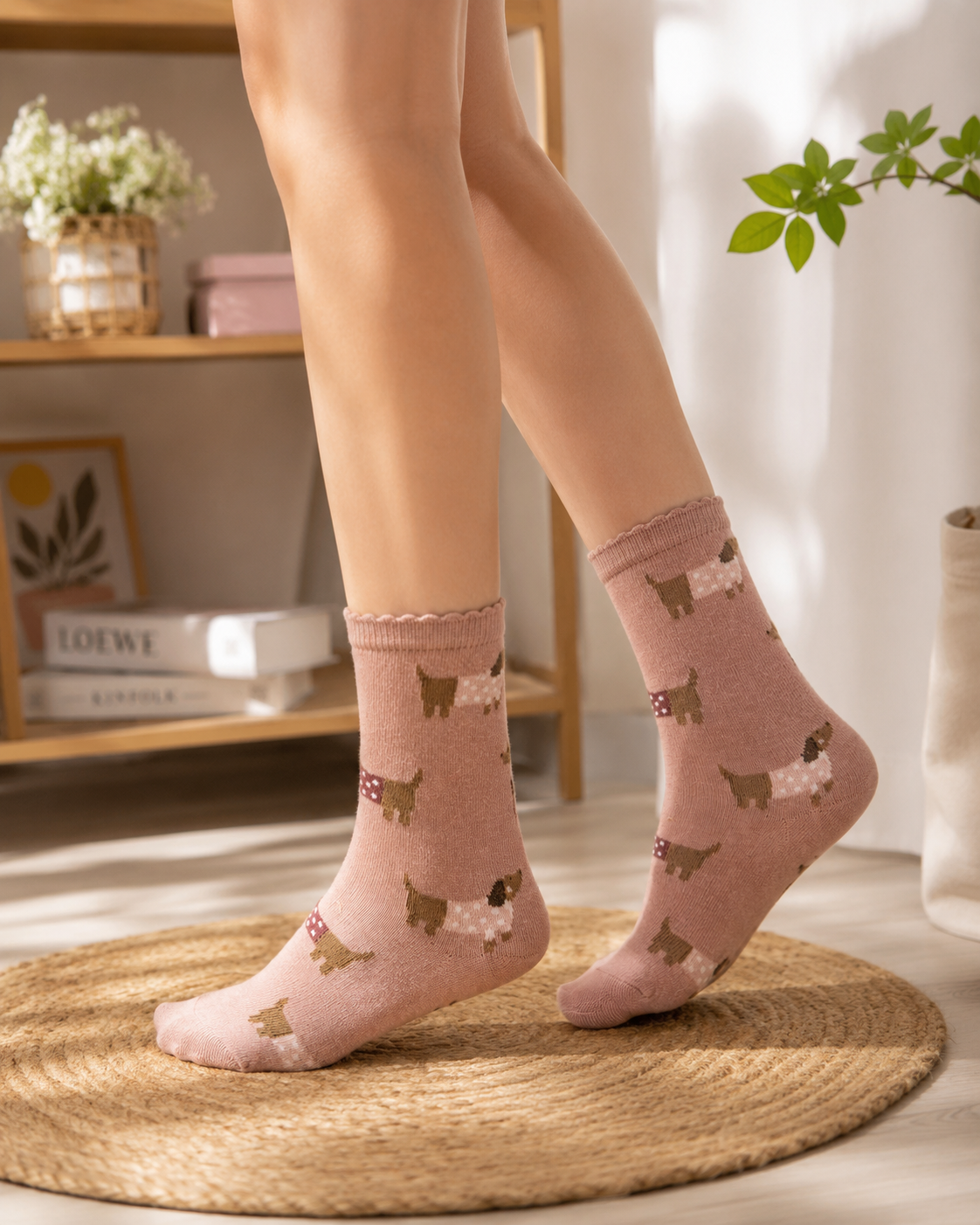 Girls Dachshund Print Cotton Socks