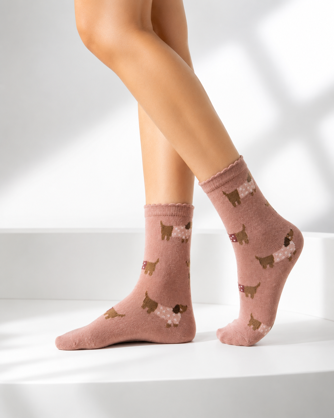 Girls Dachshund Print Cotton Socks