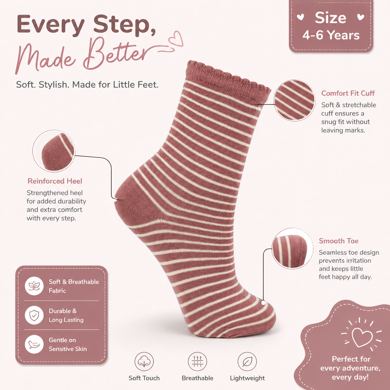 Girls Classic Striped Crew Socks