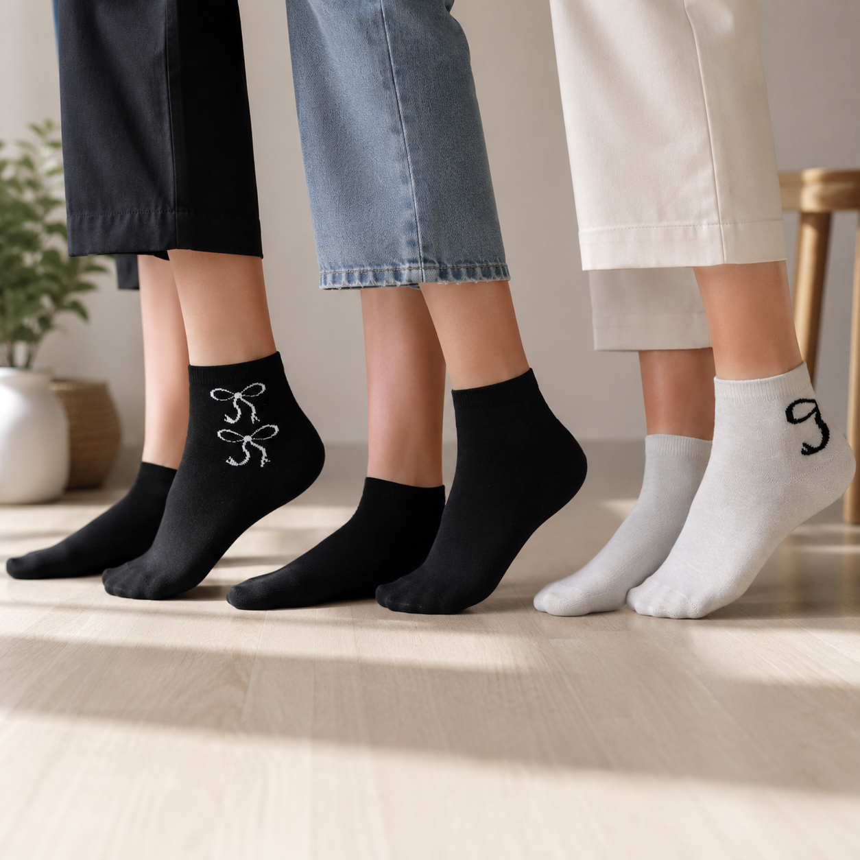 Women Bow Print Ankle Socks
