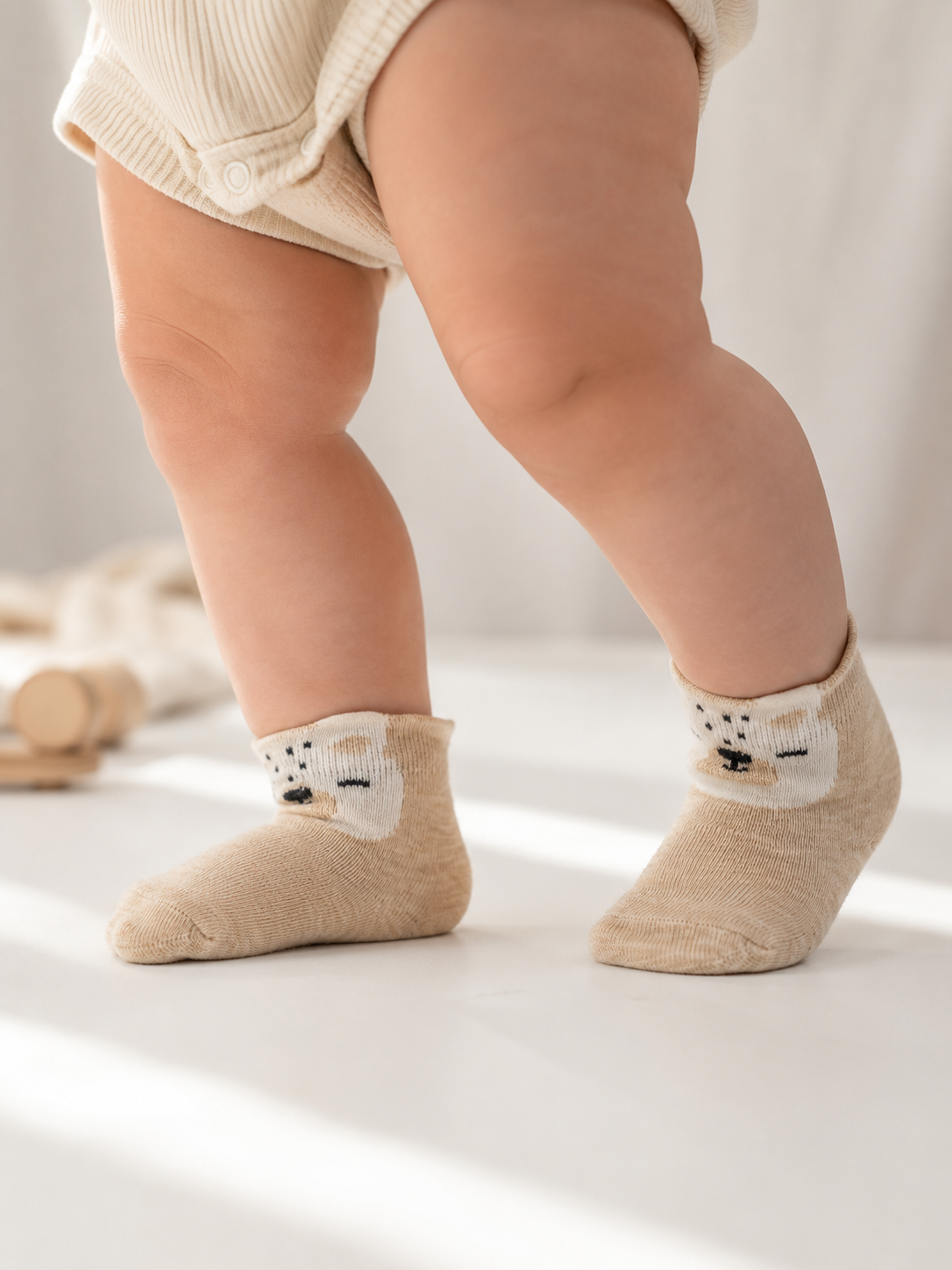 Bear Print Baby Brown Socks