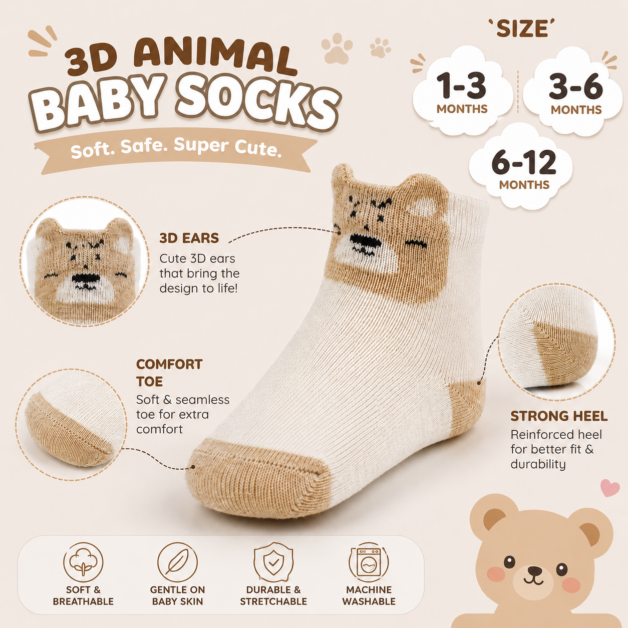 Adorable Bear Face Baby Socks