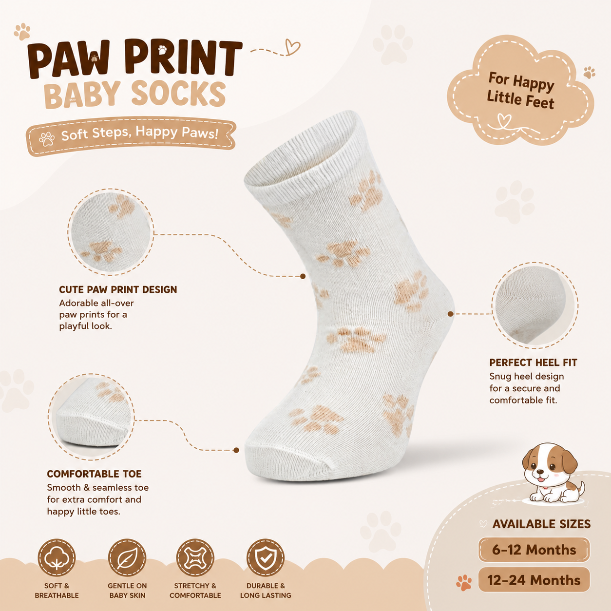 Bear Paw-Print Baby Socks